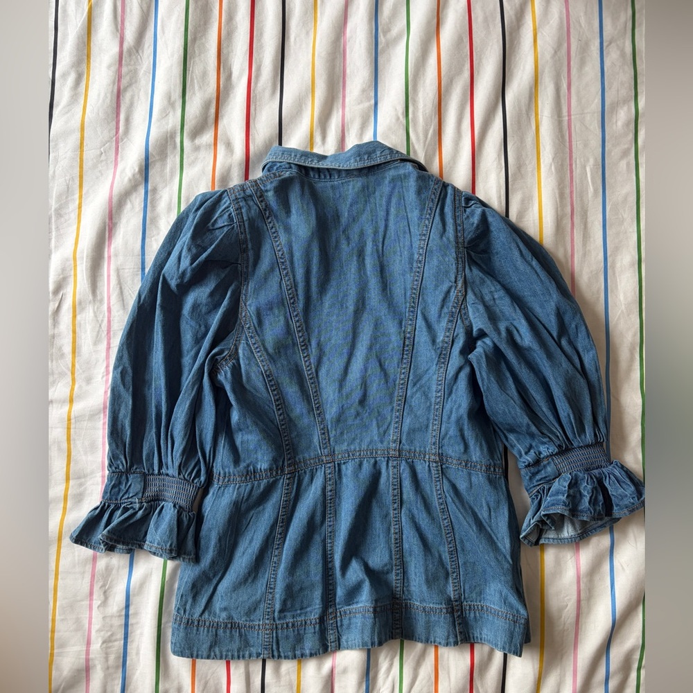 Anthropologie Blue Denim Top with Puff Sleeves - Picture 3 of 5